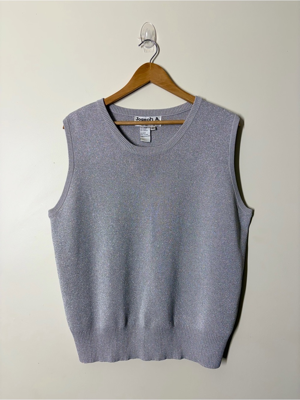 Joseph A. Silver Metallic Knit Sweater Vest Plus Size 1X Shimmer Sleeveless Top